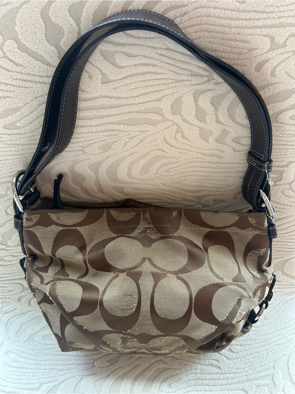 Coach Signature Hobo Shoulder Bag / Brown Beige Canvas / AS IS